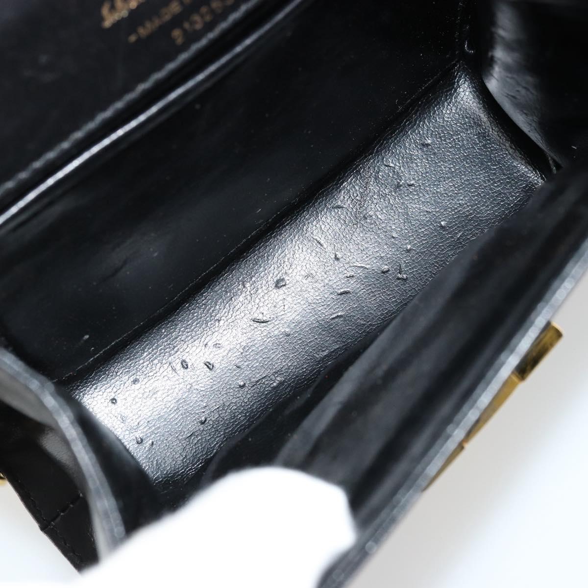 Salvatore Ferragamo Gancini Chain Shoulder Bag Leather Black Gold Auth 179103