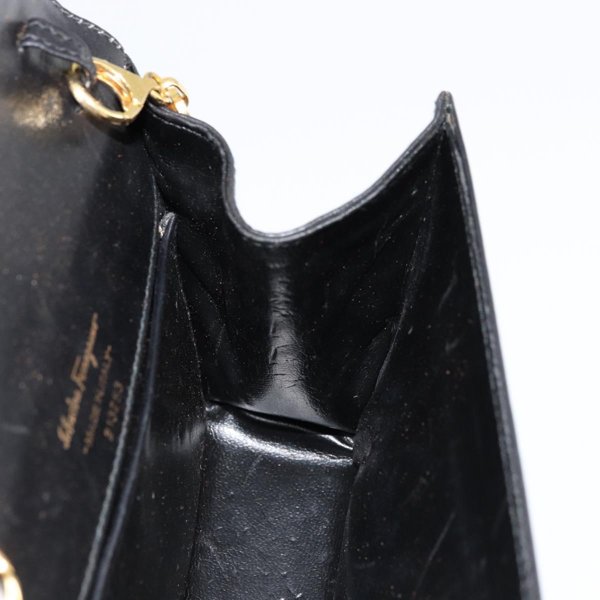 Salvatore Ferragamo Gancini Chain Shoulder Bag Leather Black Gold Auth 179103