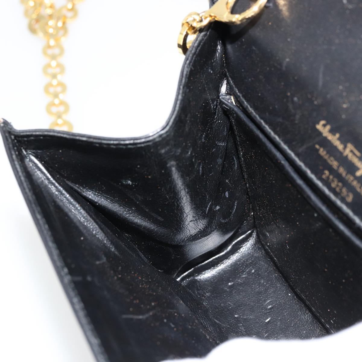 Salvatore Ferragamo Gancini Chain Shoulder Bag Leather Black Gold Auth 179103