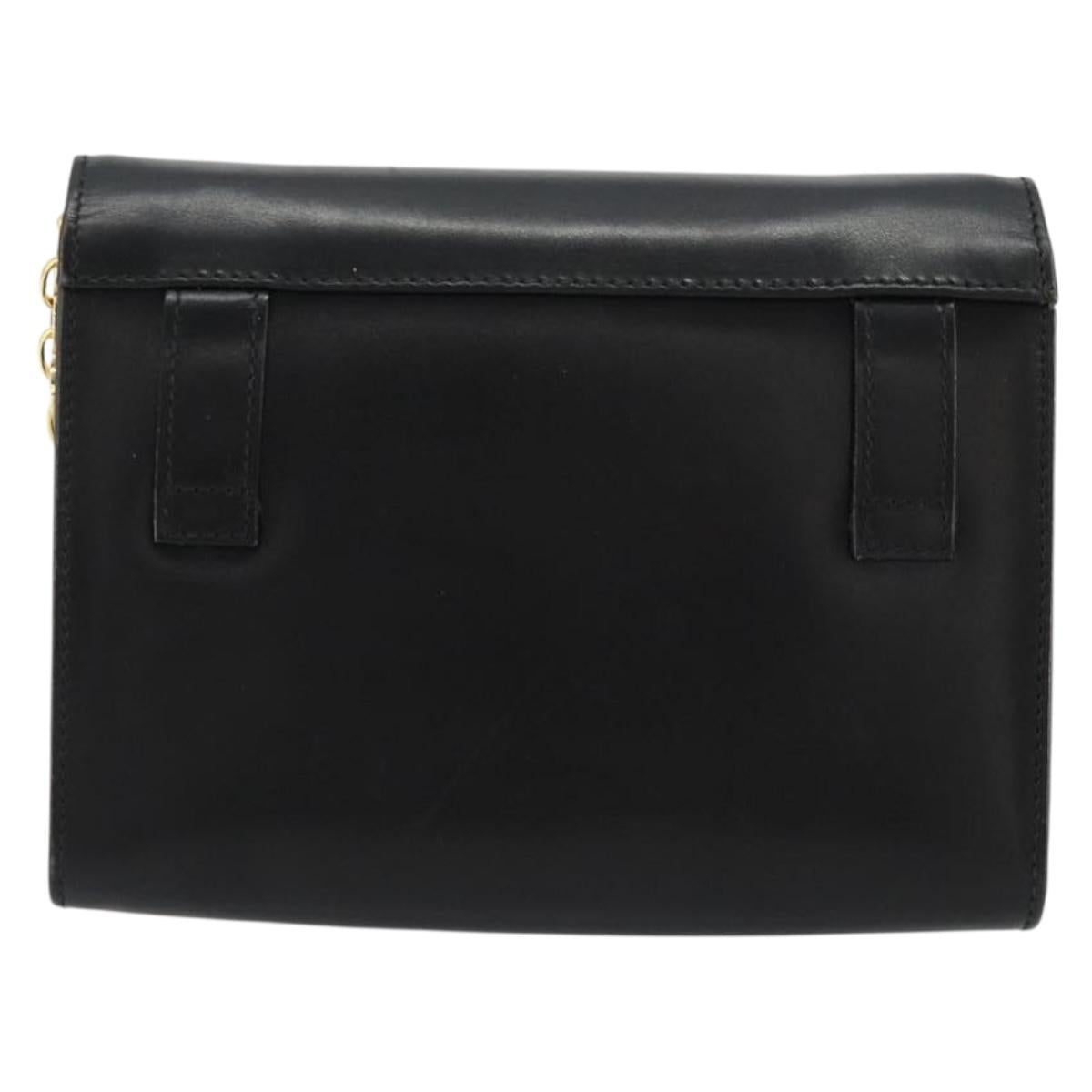 Salvatore Ferragamo Gancini Chain Shoulder Bag Leather Black Gold Auth 179103
