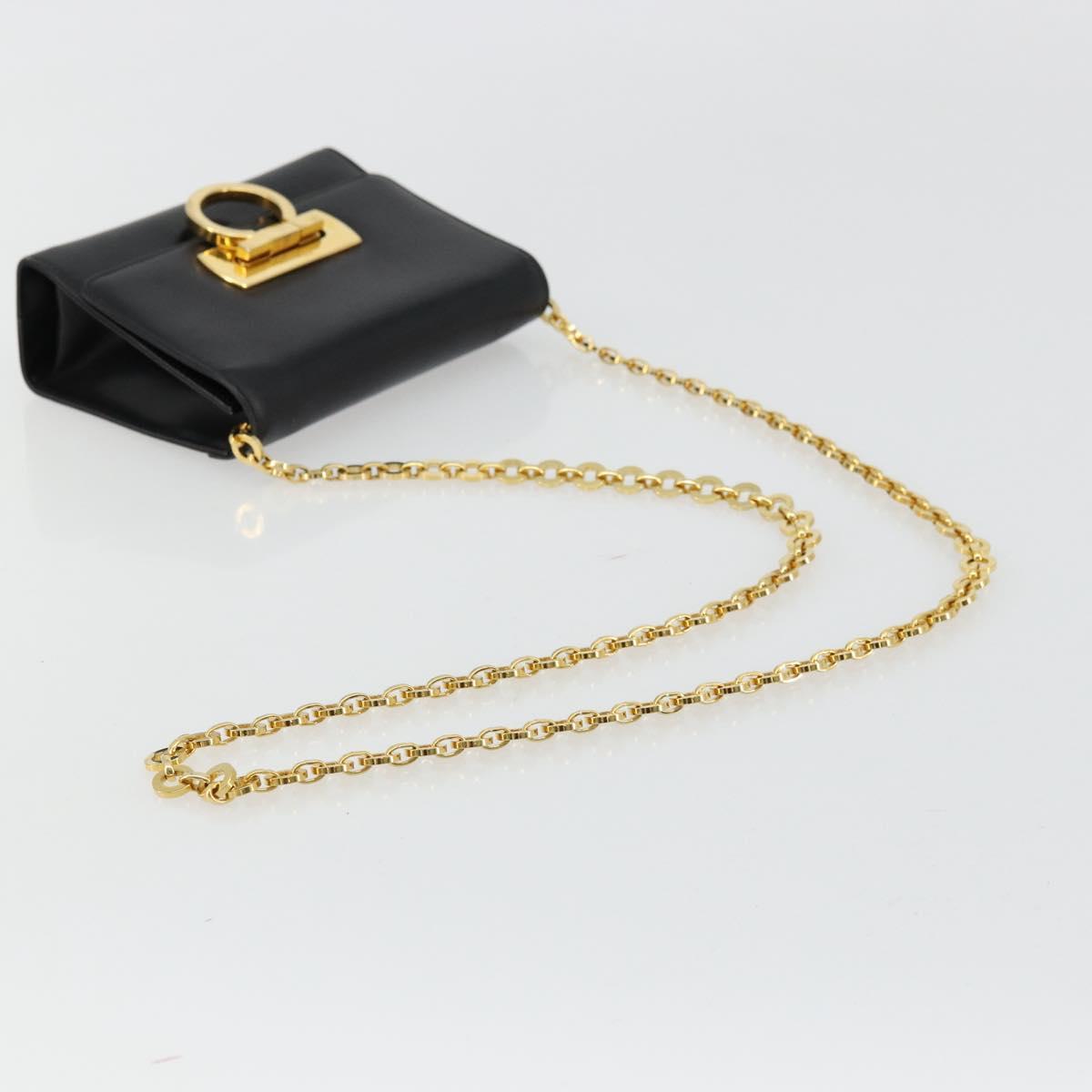 Salvatore Ferragamo Gancini Chain Shoulder Bag Leather Black Gold Auth 179103