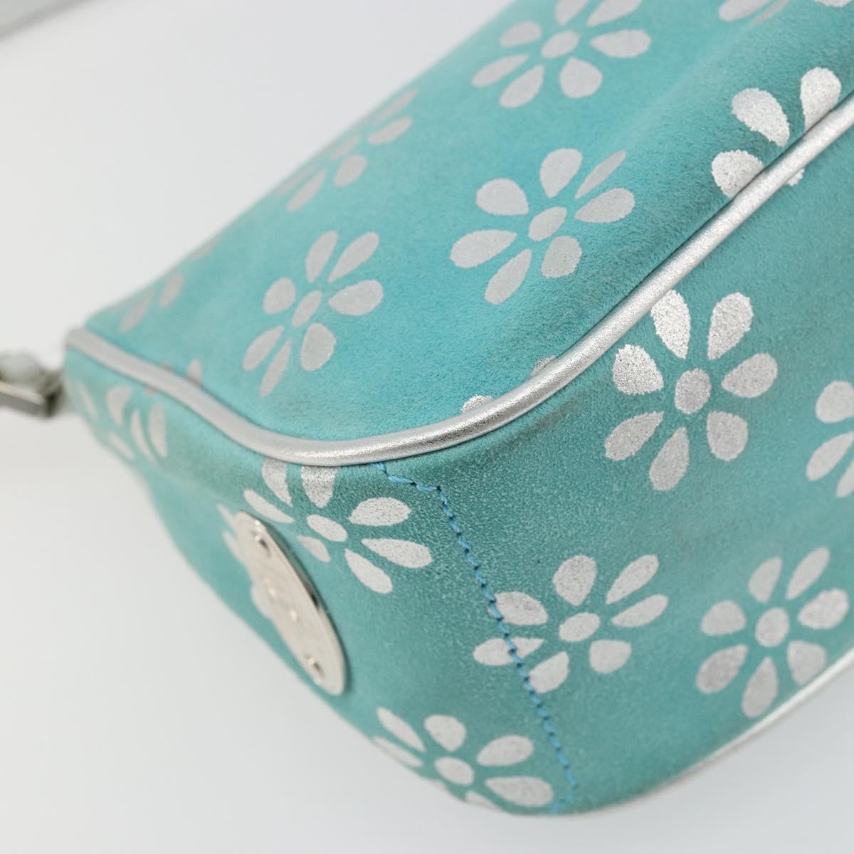 CELINE Shoulder Bag Suede Silver Turquoise Blue Auth 179104A