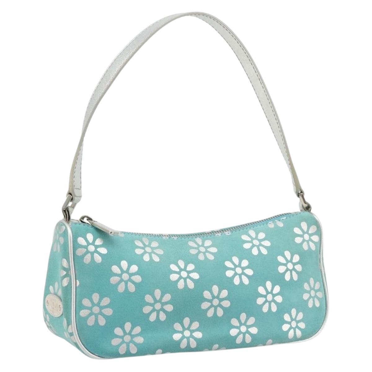 CELINE Shoulder Bag Suede Silver Turquoise Blue Auth 179104A