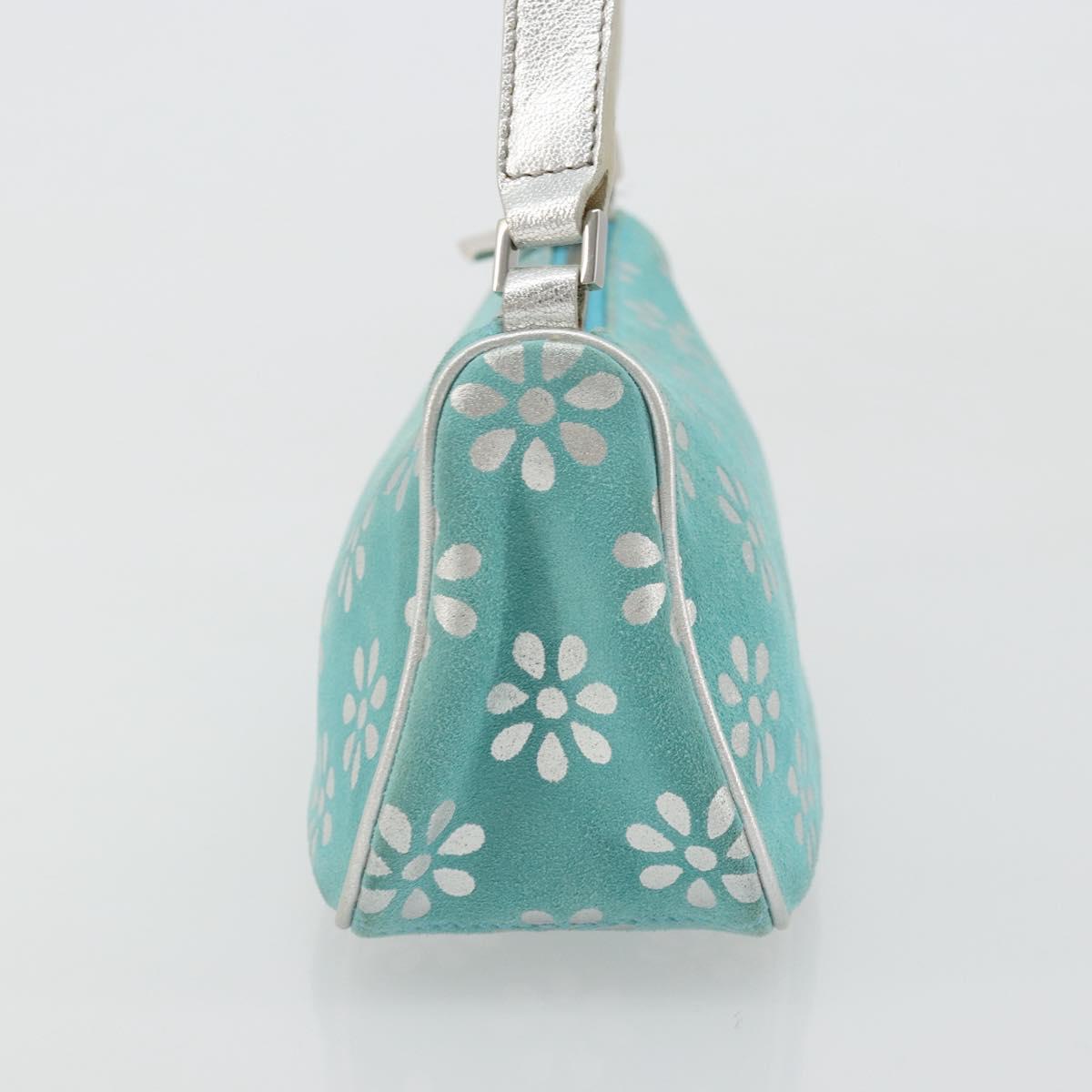 CELINE Shoulder Bag Suede Silver Turquoise Blue Auth 179104A