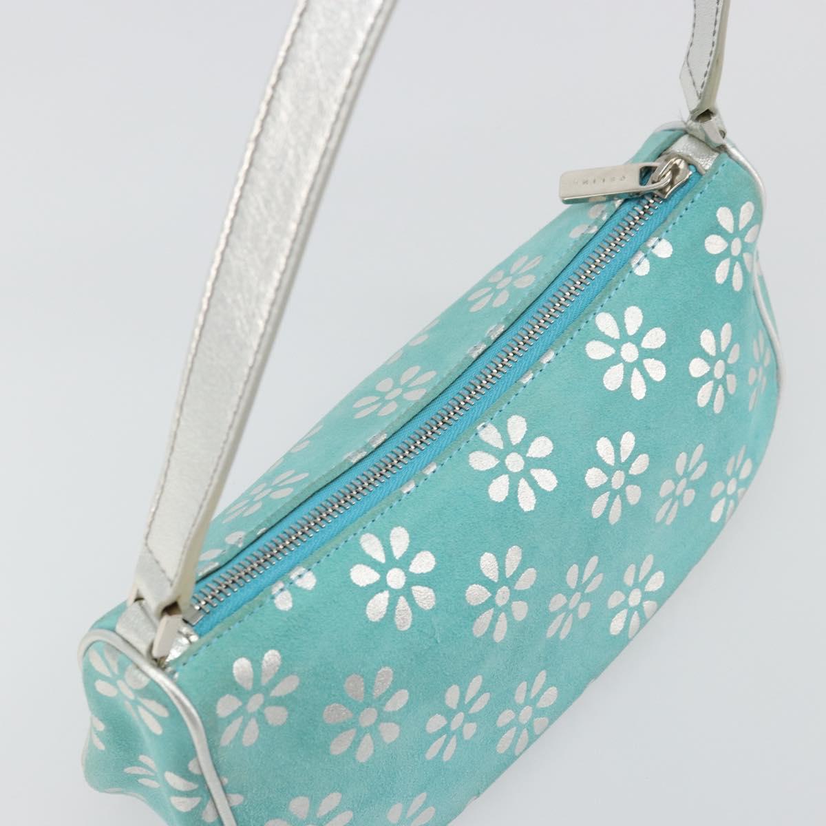 CELINE Shoulder Bag Suede Silver Turquoise Blue Auth 179104A