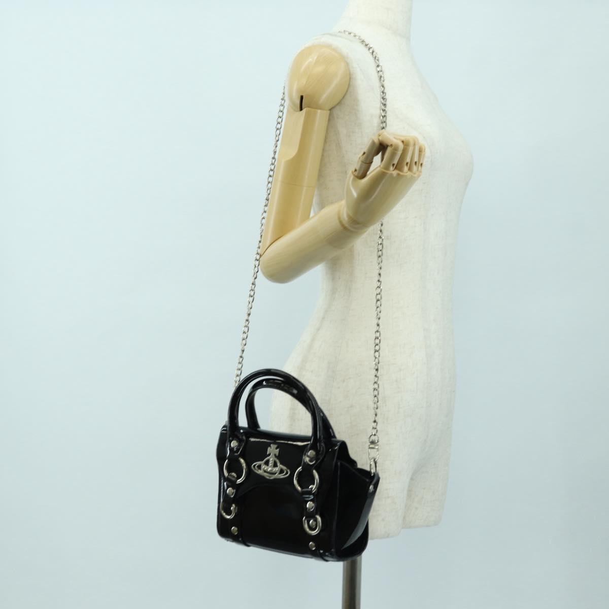Vivienne Westwood Chain Betty Bag Patent leather 2way Black Silver Auth 179105V