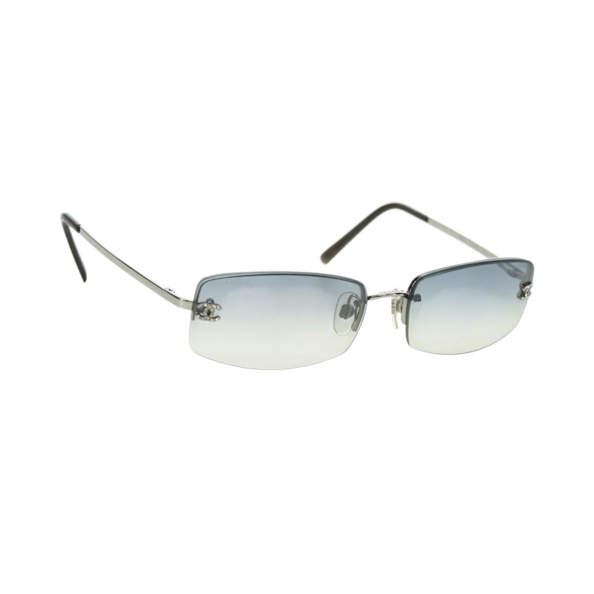 CHANEL COCO Mark Sunglasses metal Silver tone CC Auth 179115V