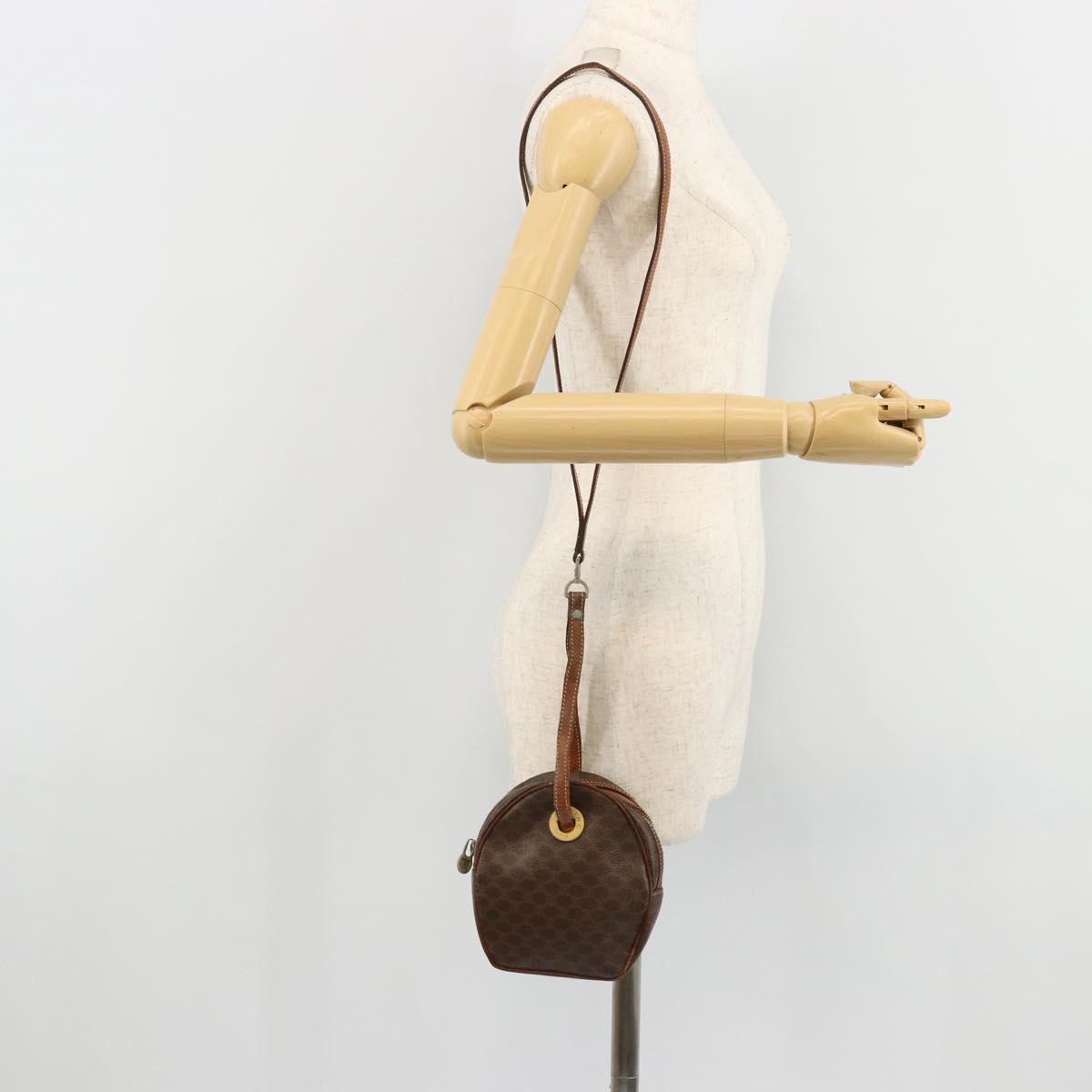 CELINE Macadam Canvas Shoulder Bag PVC Leather Brown Gold Auth 179135