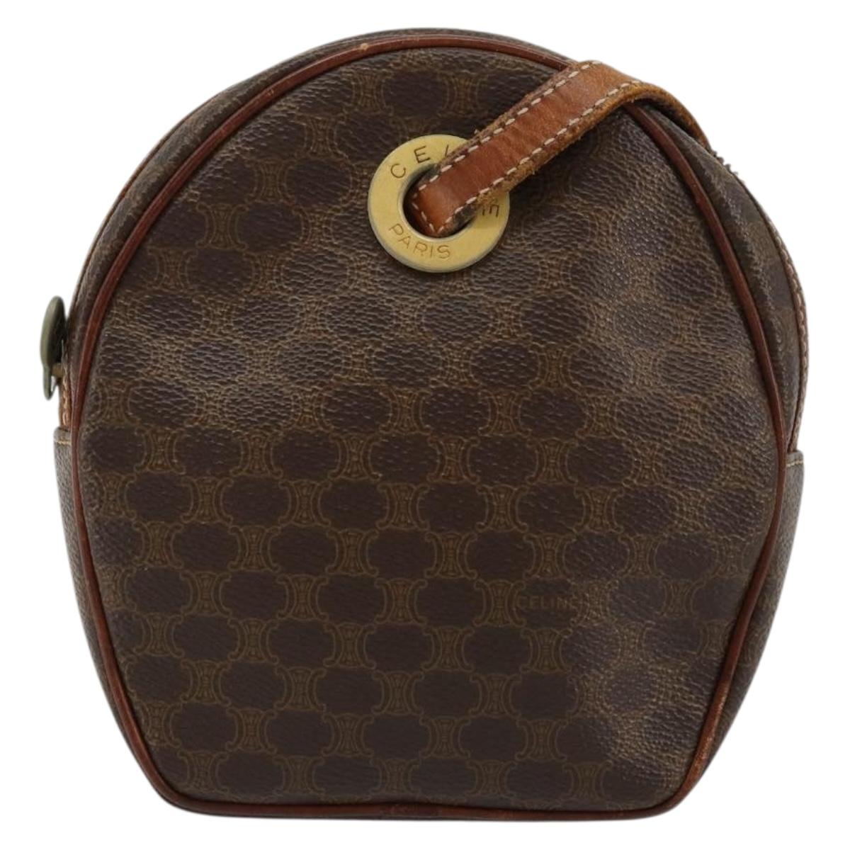 CELINE Macadam Canvas Shoulder Bag PVC Leather Brown Gold Auth 179135
