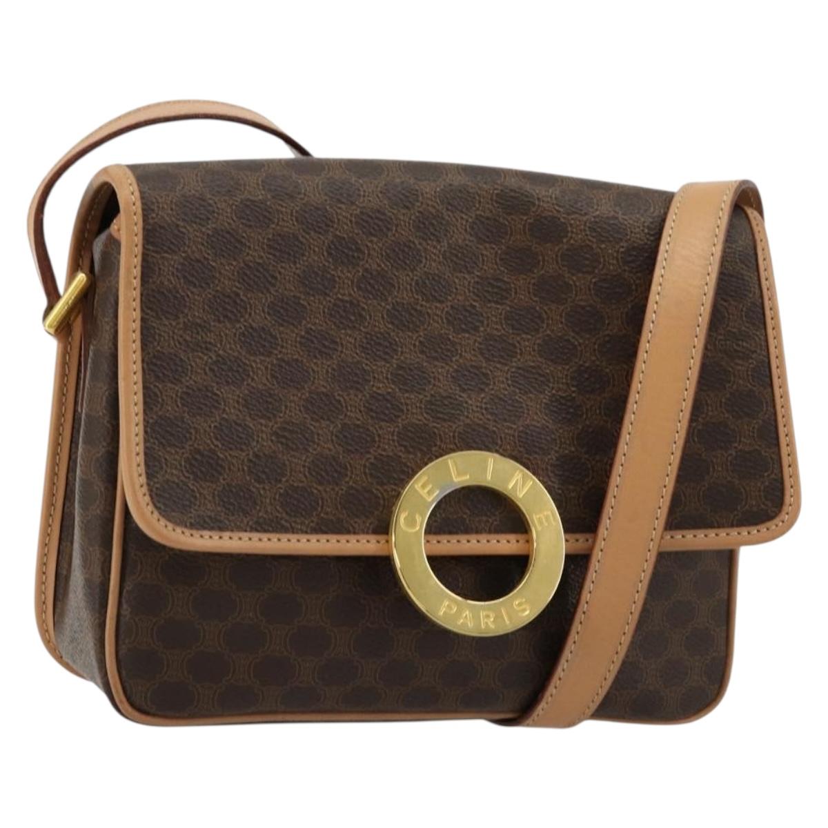 CELINE Macadam Canvas Circle Shoulder Bag PVC Leather Brown Gold Auth 179136A