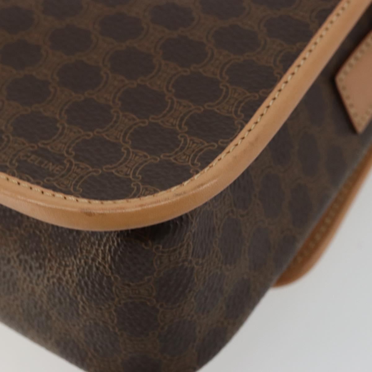 CELINE Macadam Canvas Circle Shoulder Bag PVC Leather Brown Gold Auth 179136A