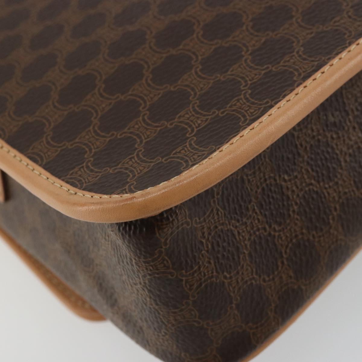 CELINE Macadam Canvas Circle Shoulder Bag PVC Leather Brown Gold Auth 179136A