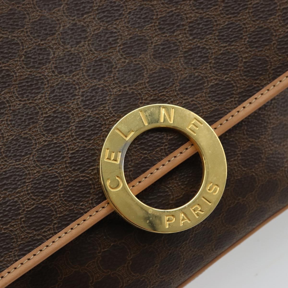 CELINE Macadam Canvas Circle Shoulder Bag PVC Leather Brown Gold Auth 179136A
