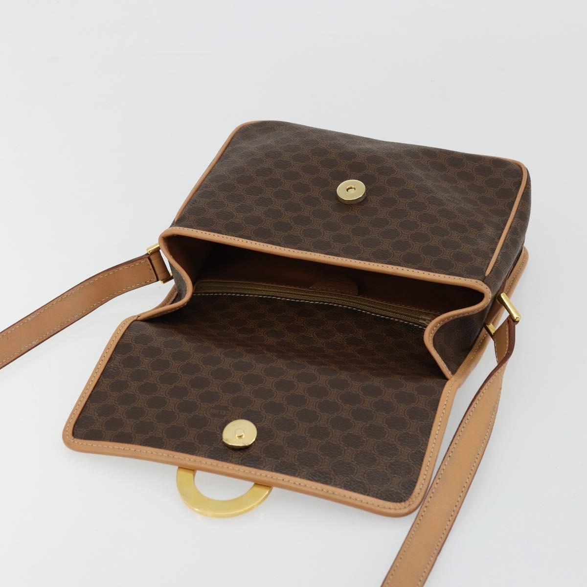 CELINE Macadam Canvas Circle Shoulder Bag PVC Leather Brown Gold Auth 179136A