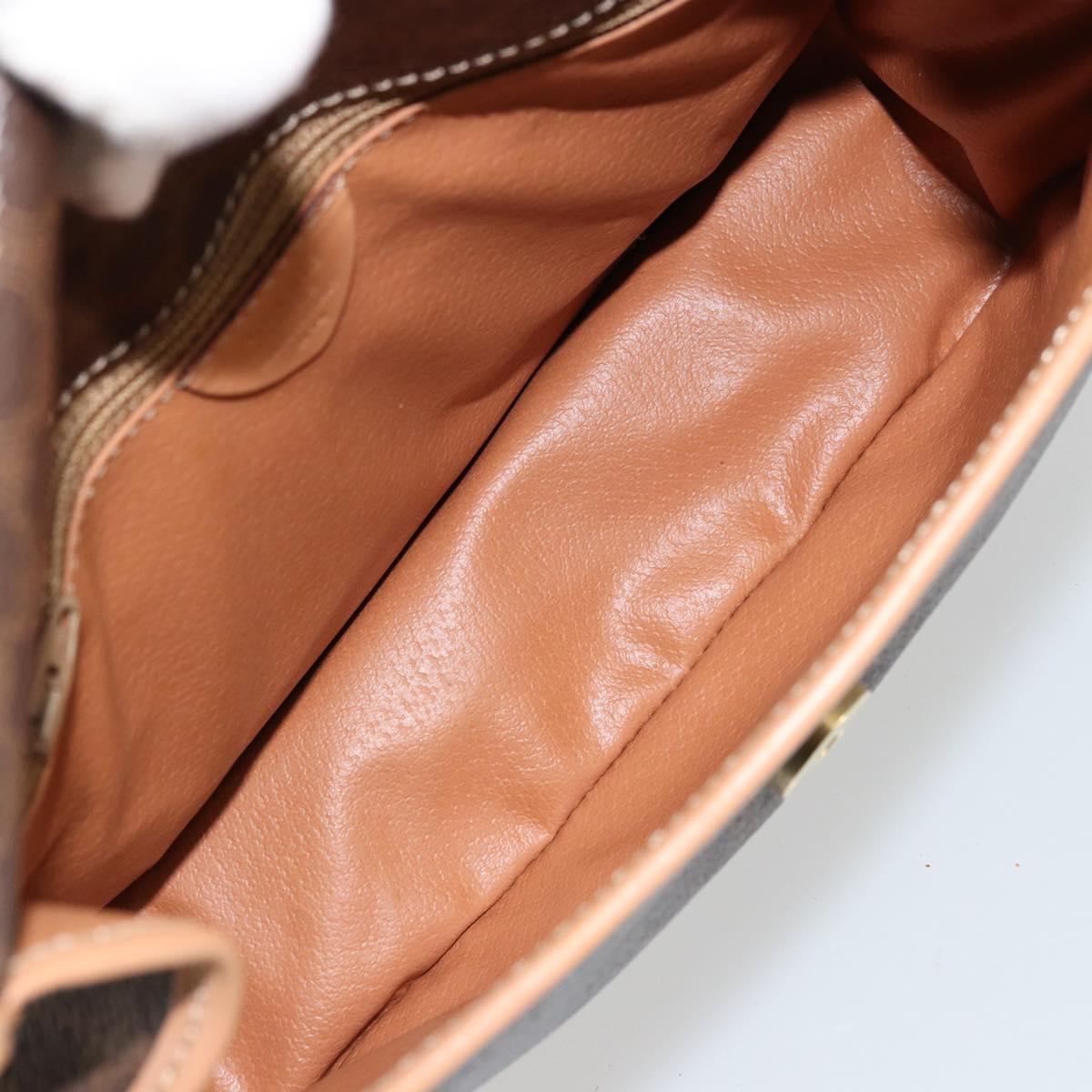 CELINE Macadam Canvas Circle Shoulder Bag PVC Leather Brown Gold Auth 179136A