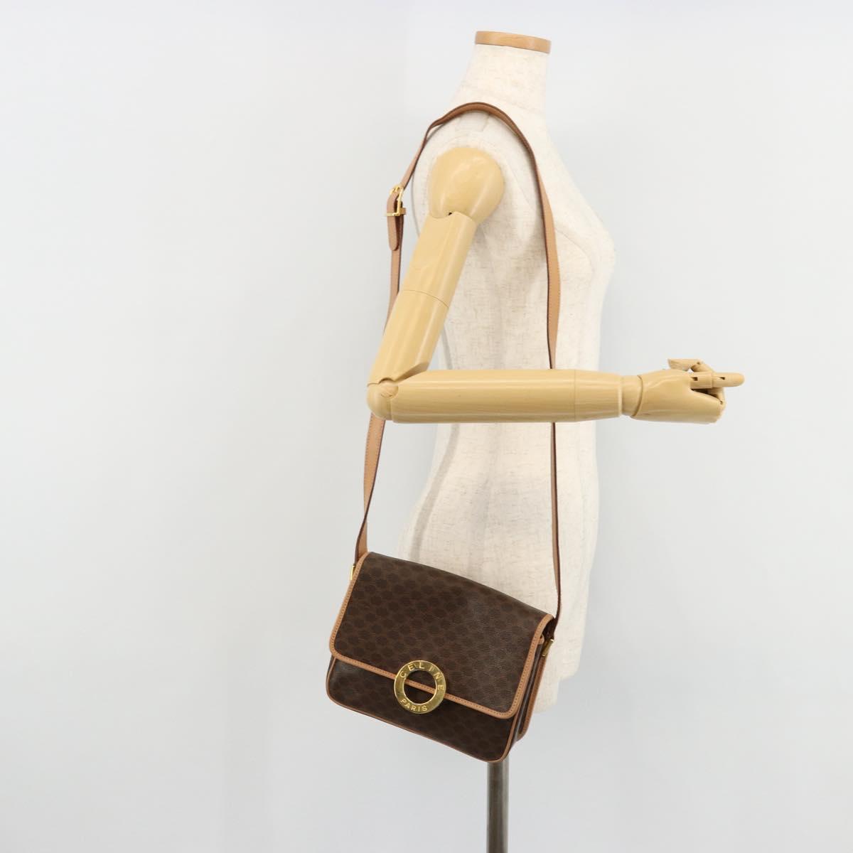 CELINE Macadam Canvas Circle Shoulder Bag PVC Leather Brown Gold Auth 179136A