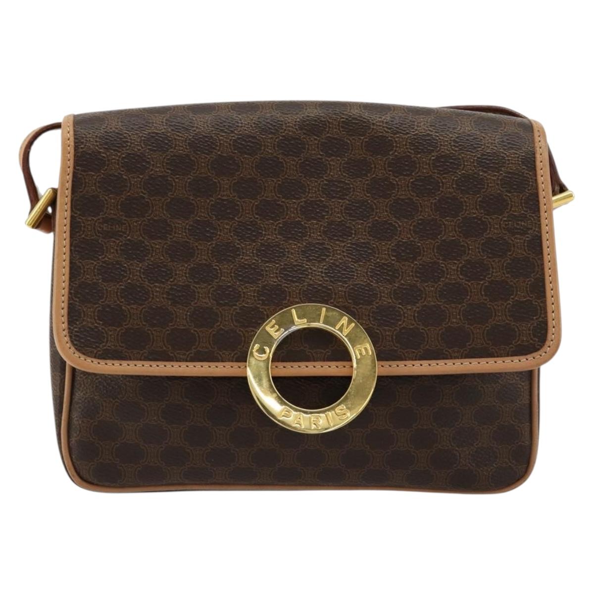 CELINE Macadam Canvas Circle Shoulder Bag PVC Leather Brown Gold Auth 179136A