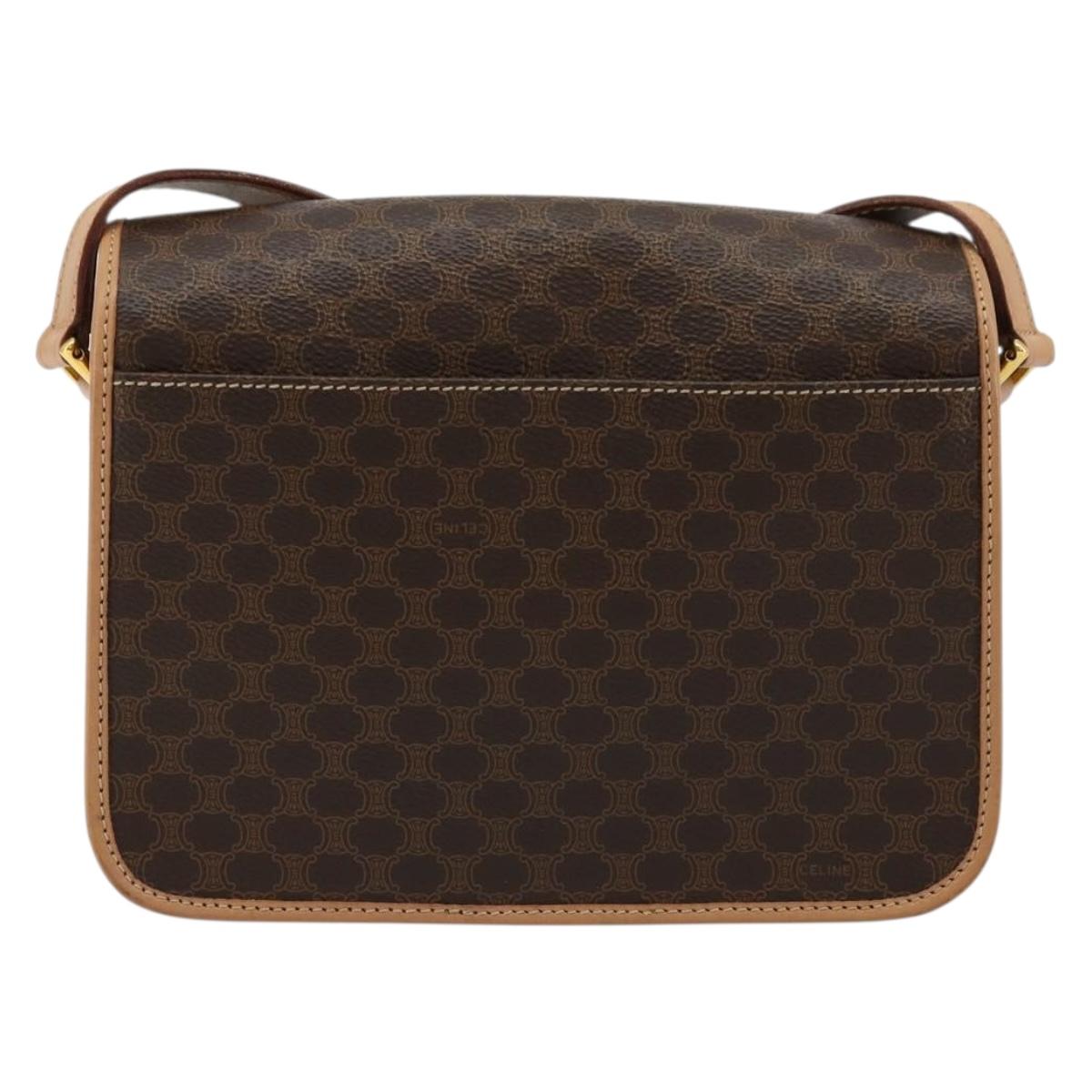 CELINE Macadam Canvas Circle Shoulder Bag PVC Leather Brown Gold Auth 179136A