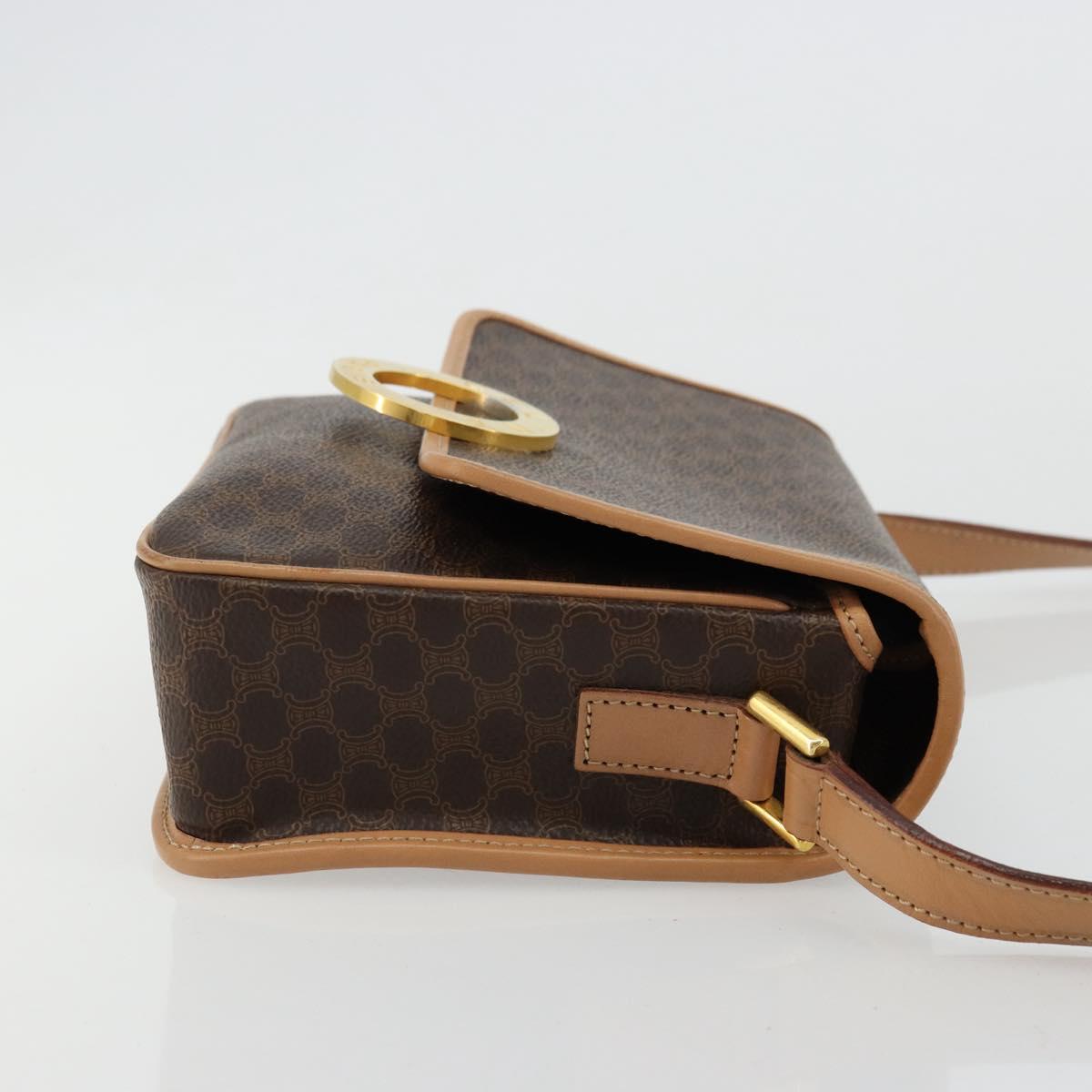 CELINE Macadam Canvas Circle Shoulder Bag PVC Leather Brown Gold Auth 179136A