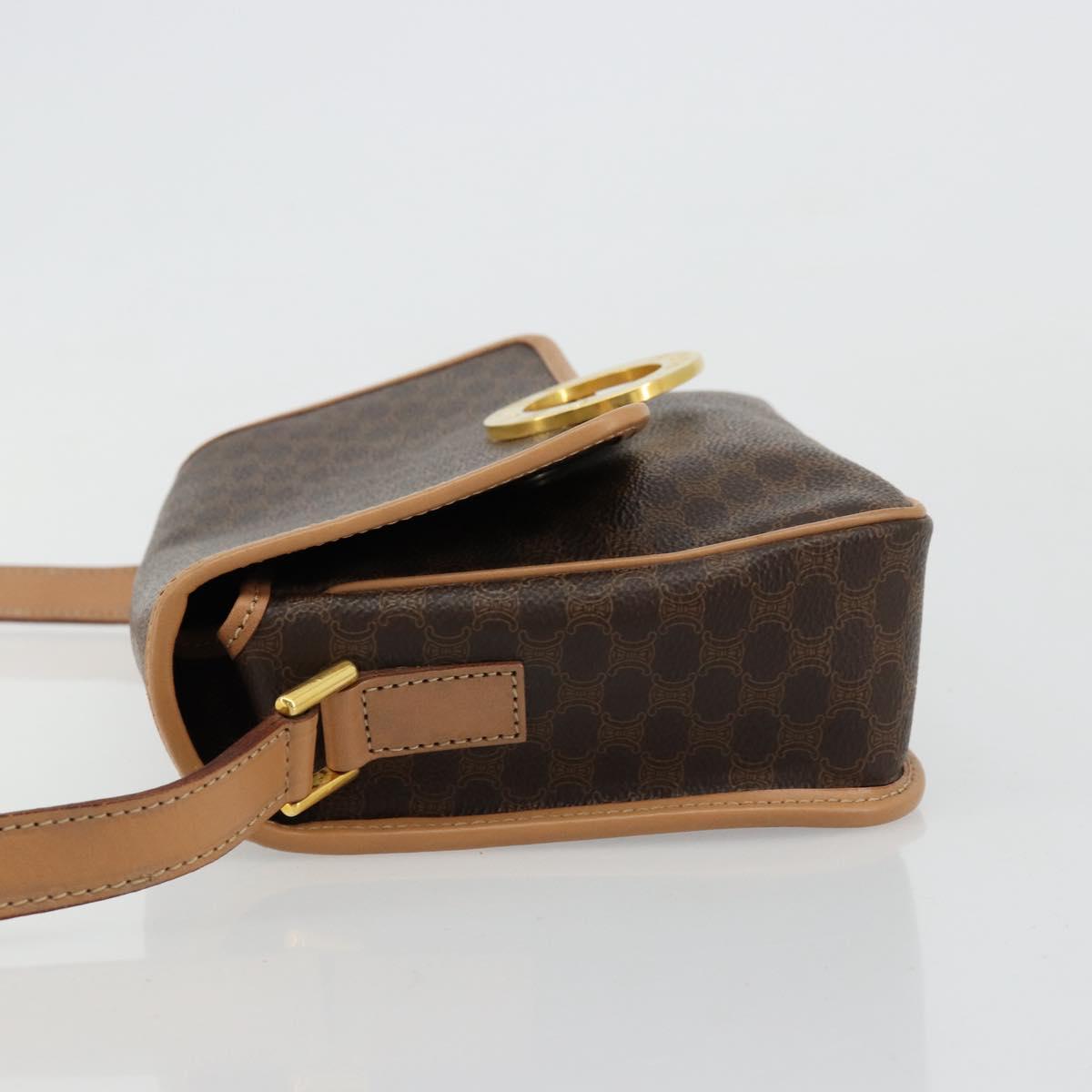 CELINE Macadam Canvas Circle Shoulder Bag PVC Leather Brown Gold Auth 179136A