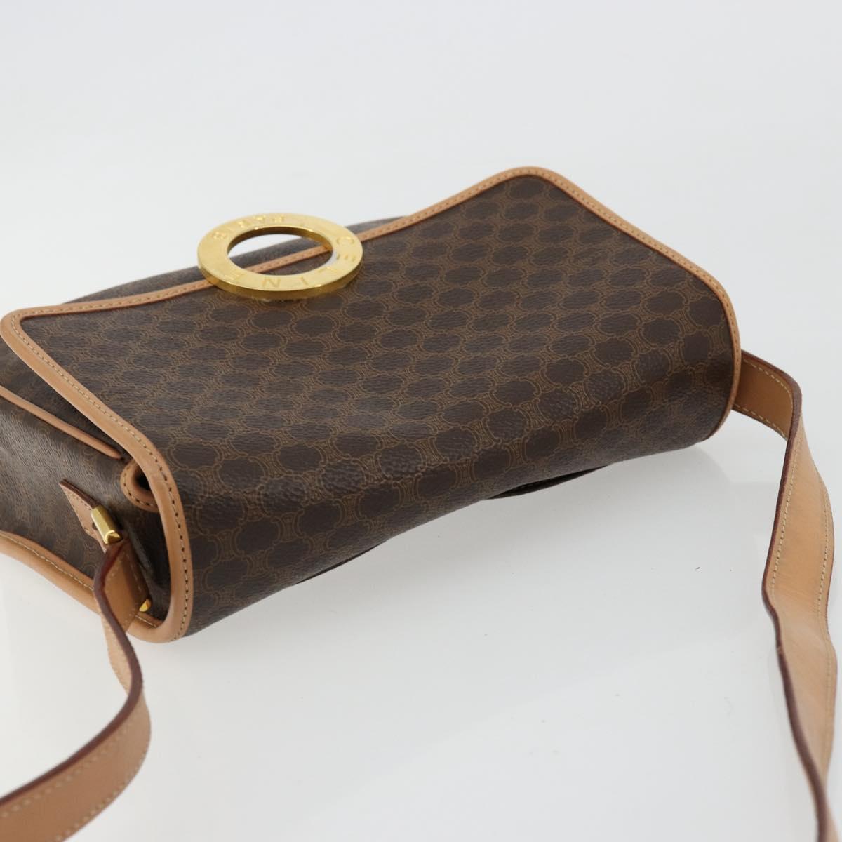 CELINE Macadam Canvas Circle Shoulder Bag PVC Leather Brown Gold Auth 179136A