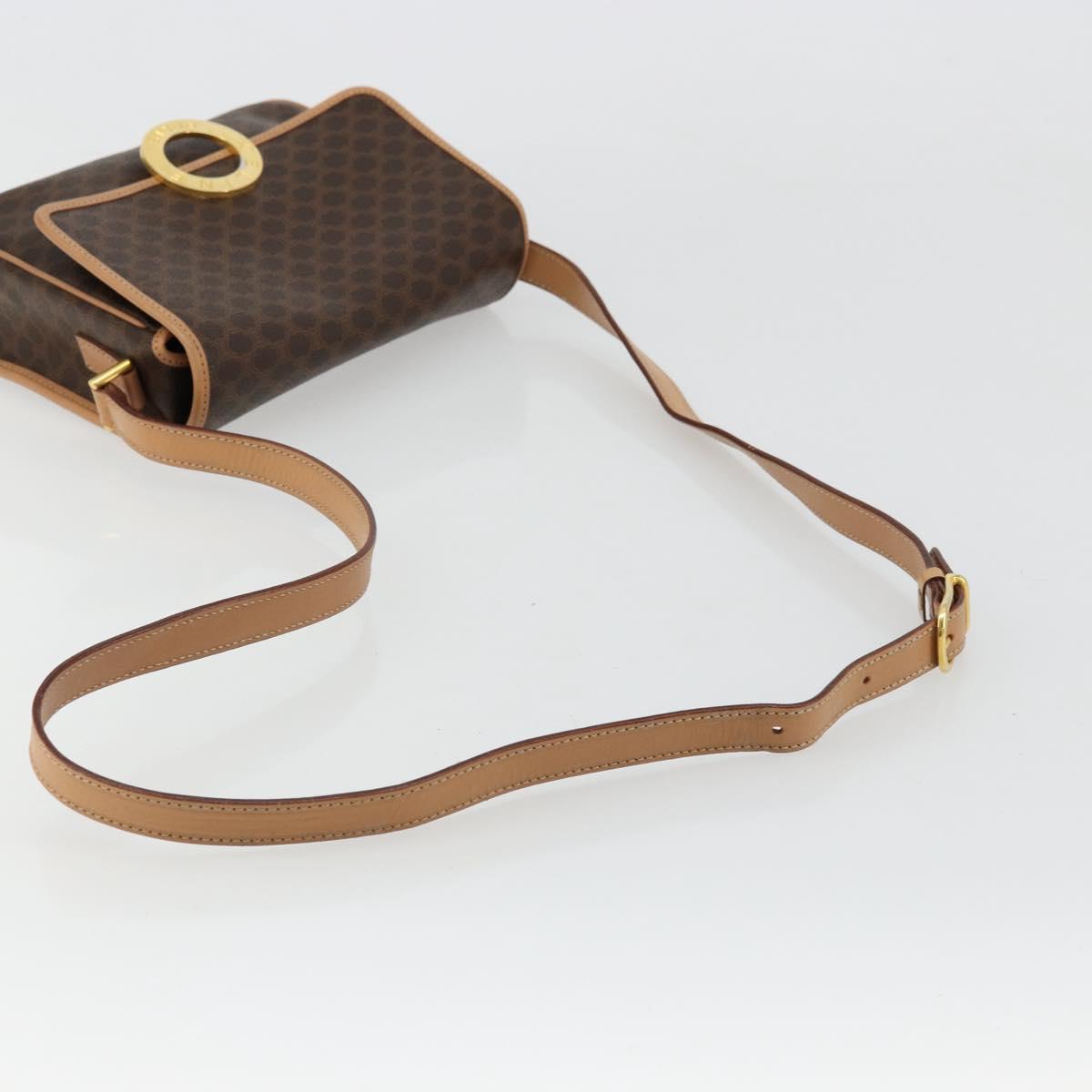 CELINE Macadam Canvas Circle Shoulder Bag PVC Leather Brown Gold Auth 179136A