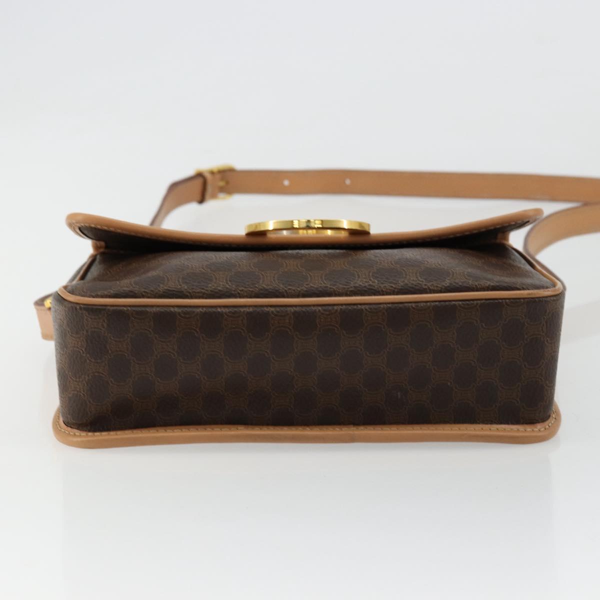 CELINE Macadam Canvas Circle Shoulder Bag PVC Leather Brown Gold Auth 179136A