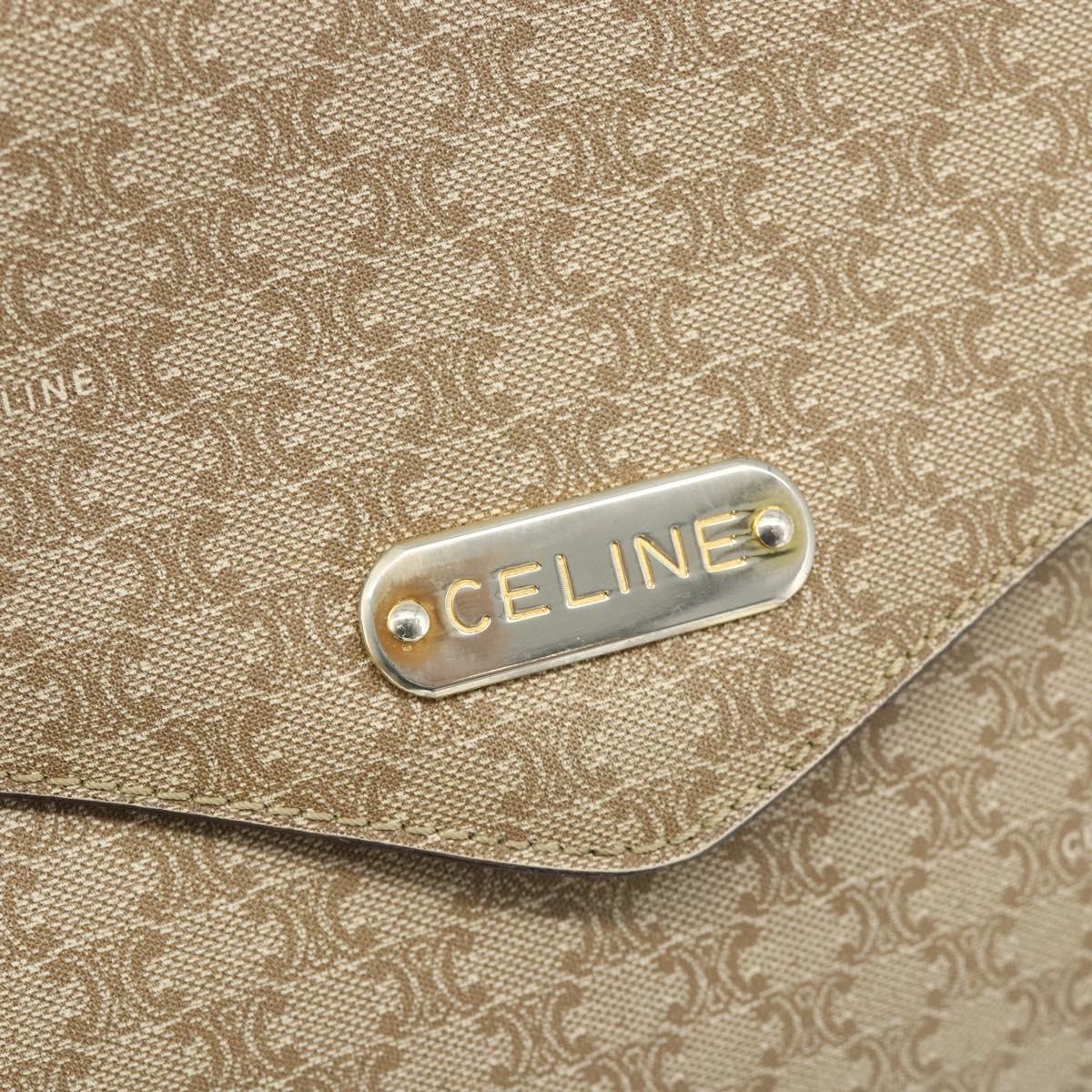 CELINE Macadam Canvas Shoulder Bag PVC Beige Gold Auth 179137