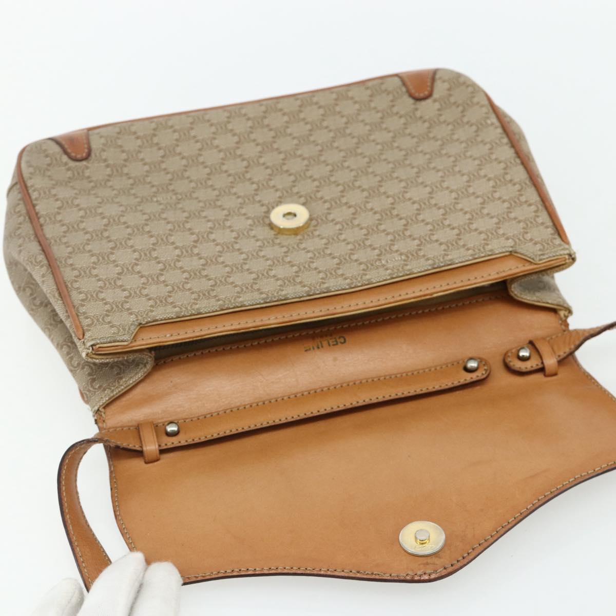 CELINE Macadam Canvas Shoulder Bag PVC Beige Gold Auth 179137