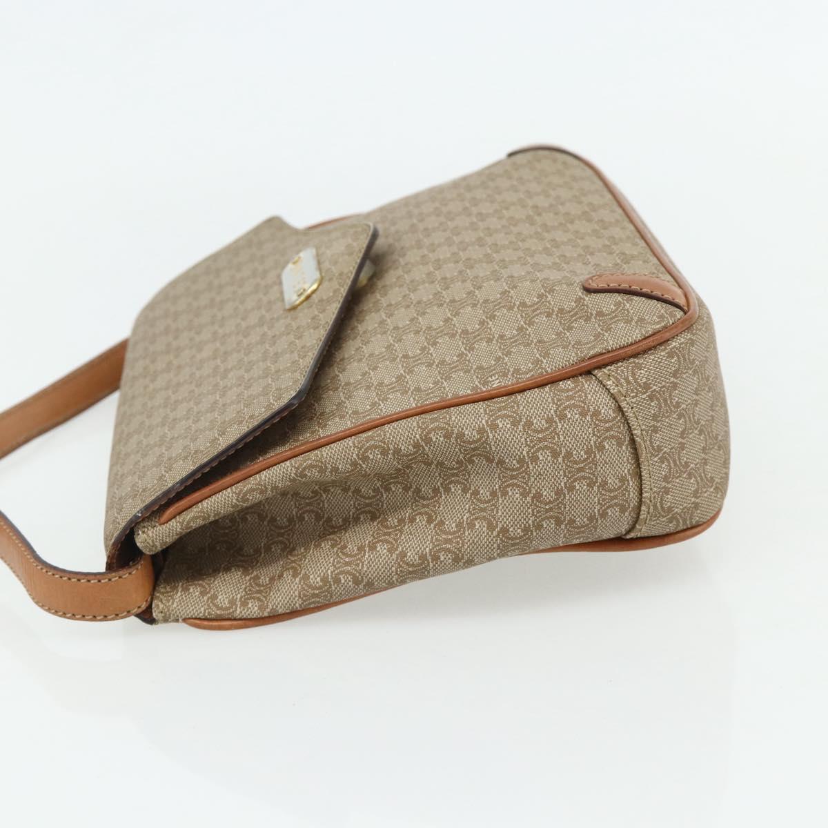 CELINE Macadam Canvas Shoulder Bag PVC Beige Gold Auth 179137
