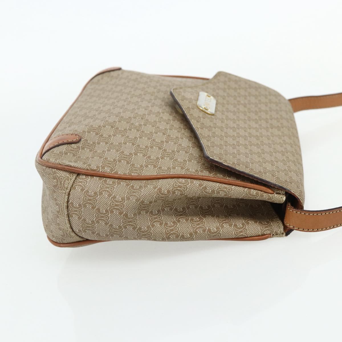 CELINE Macadam Canvas Shoulder Bag PVC Beige Gold Auth 179137