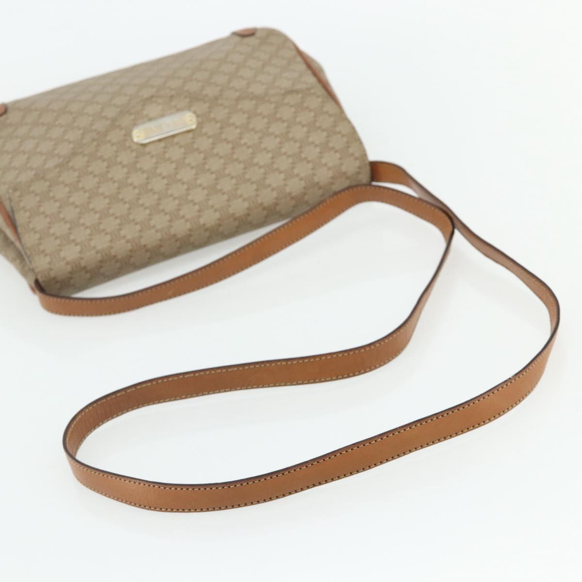 CELINE Macadam Canvas Shoulder Bag PVC Beige Gold Auth 179137