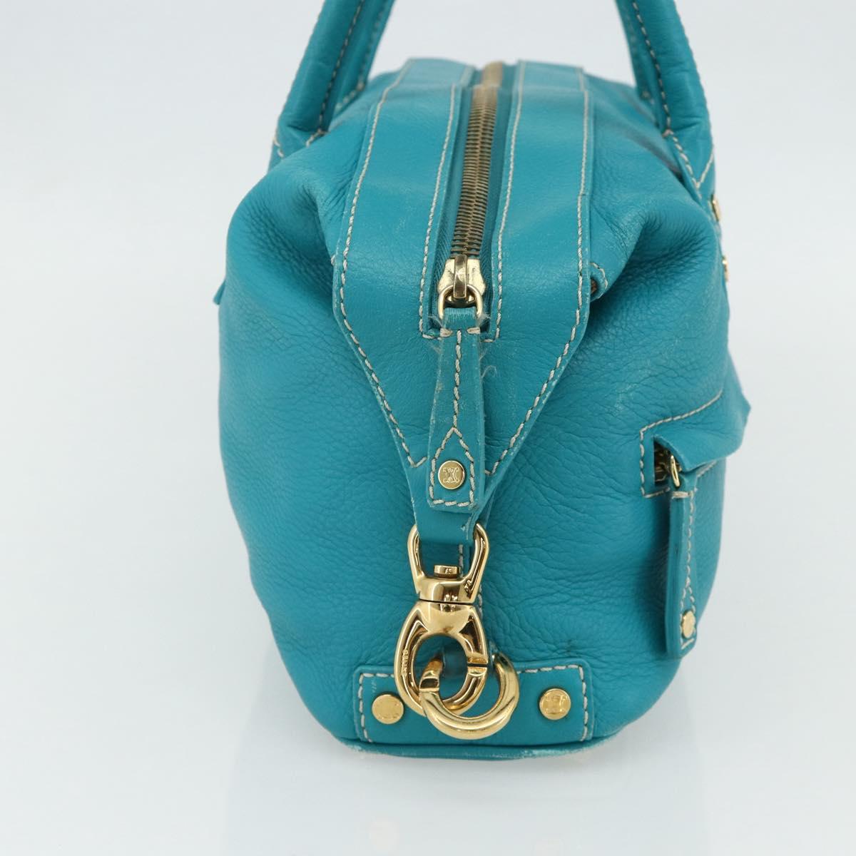 CELINE Hand Bag Leather Turquoise Blue Gold Auth 179140A