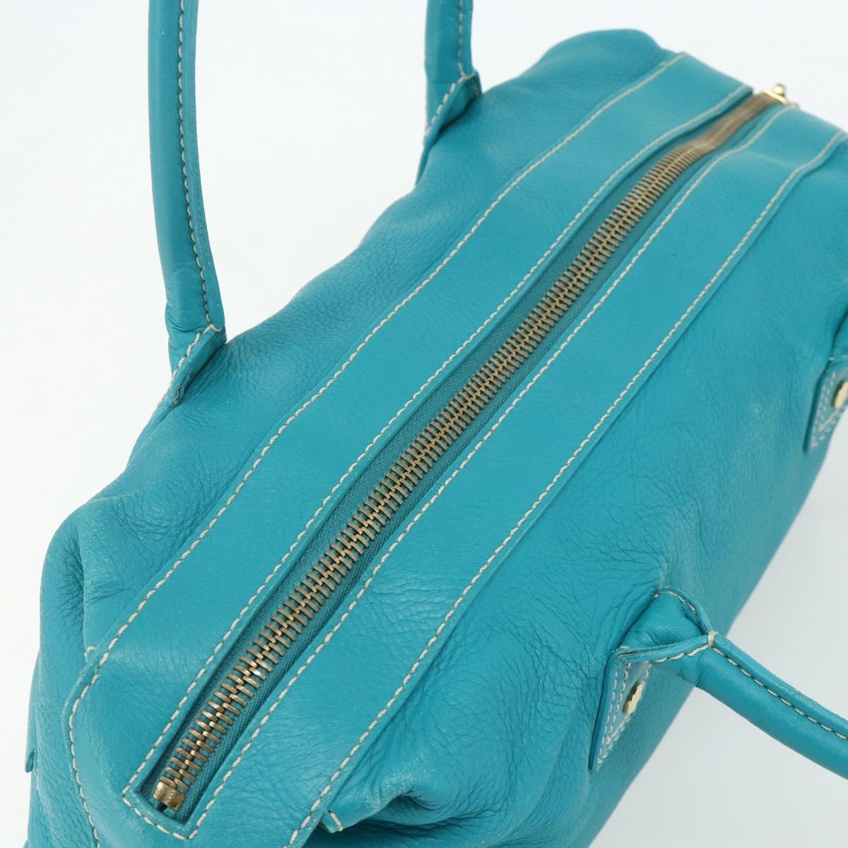 CELINE Hand Bag Leather Turquoise Blue Gold Auth 179140A