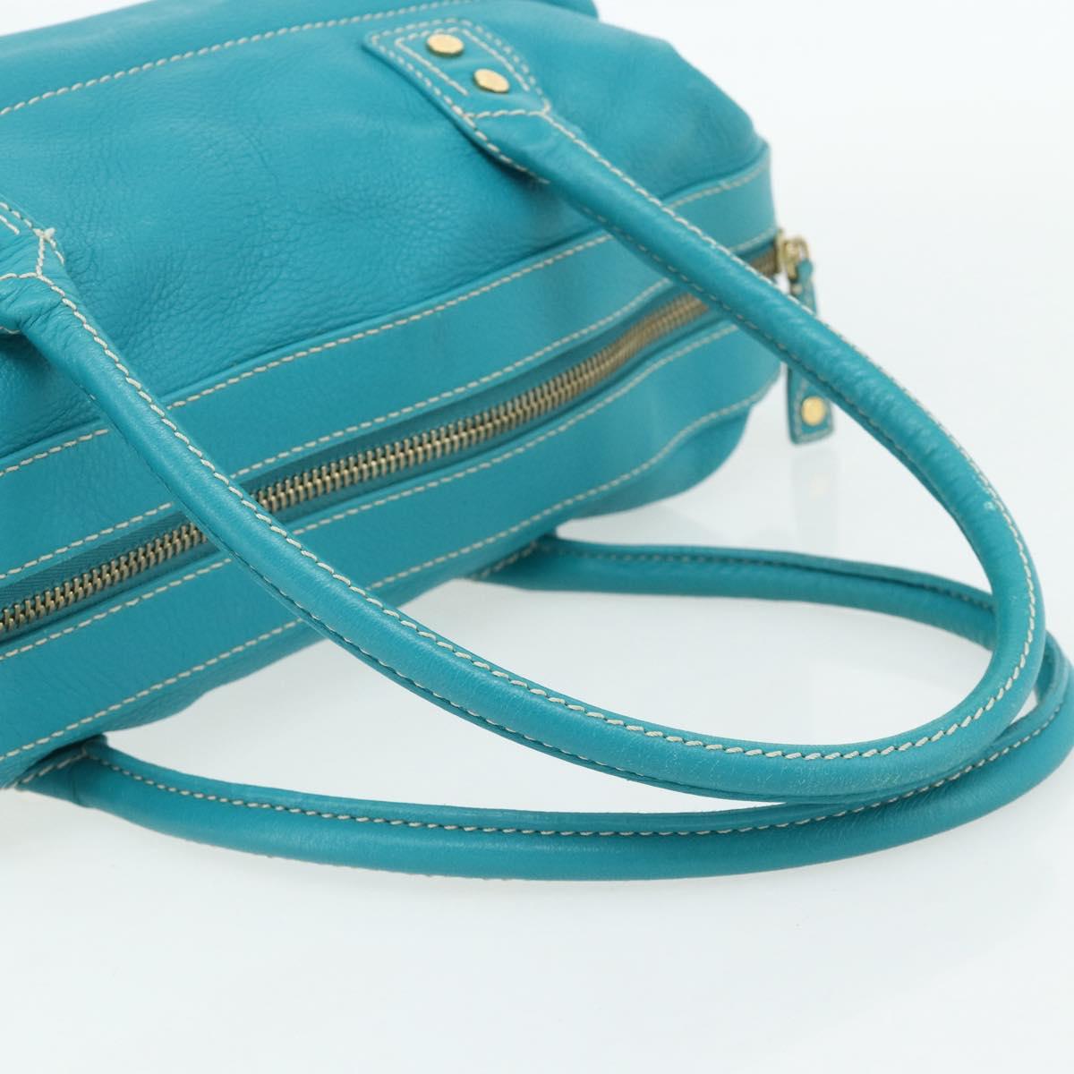 CELINE Hand Bag Leather Turquoise Blue Gold Auth 179140A