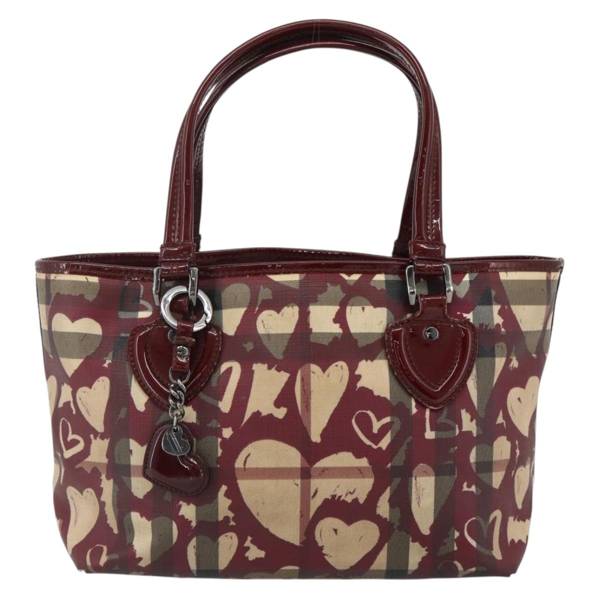 BURBERRY Tote Bag PVC Beige Silver Auth 179142