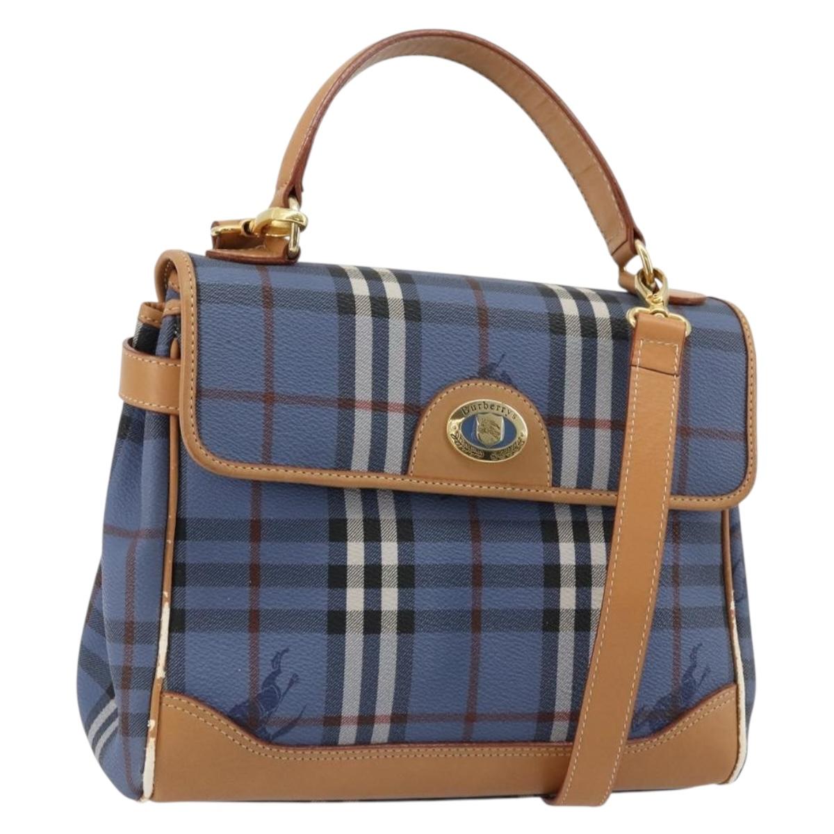 Burberrys Hand Bag PVC 2way Blue Gold Auth 179143