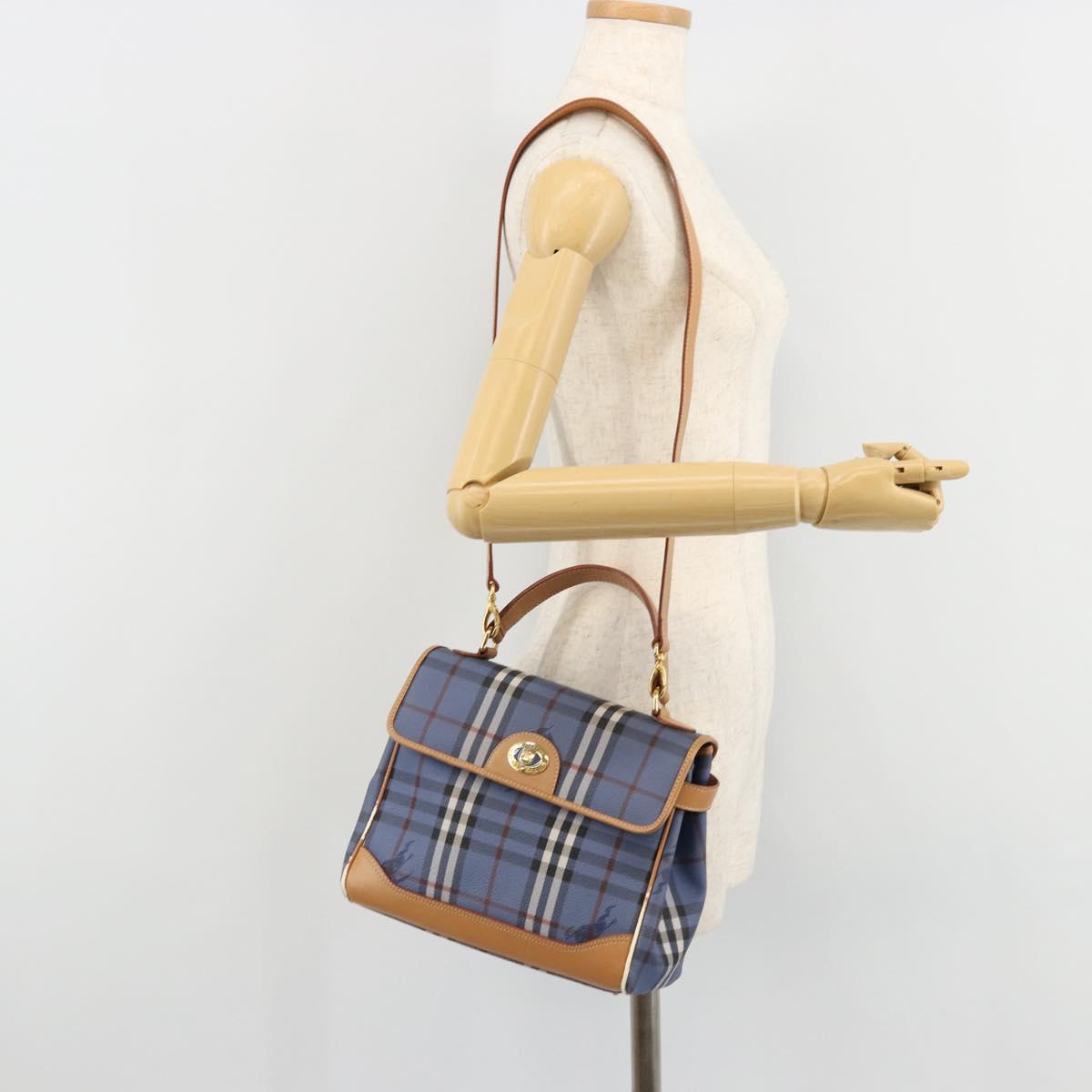 Burberrys Hand Bag PVC 2way Blue Gold Auth 179143