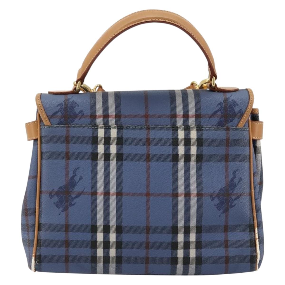 Burberrys Hand Bag PVC 2way Blue Gold Auth 179143