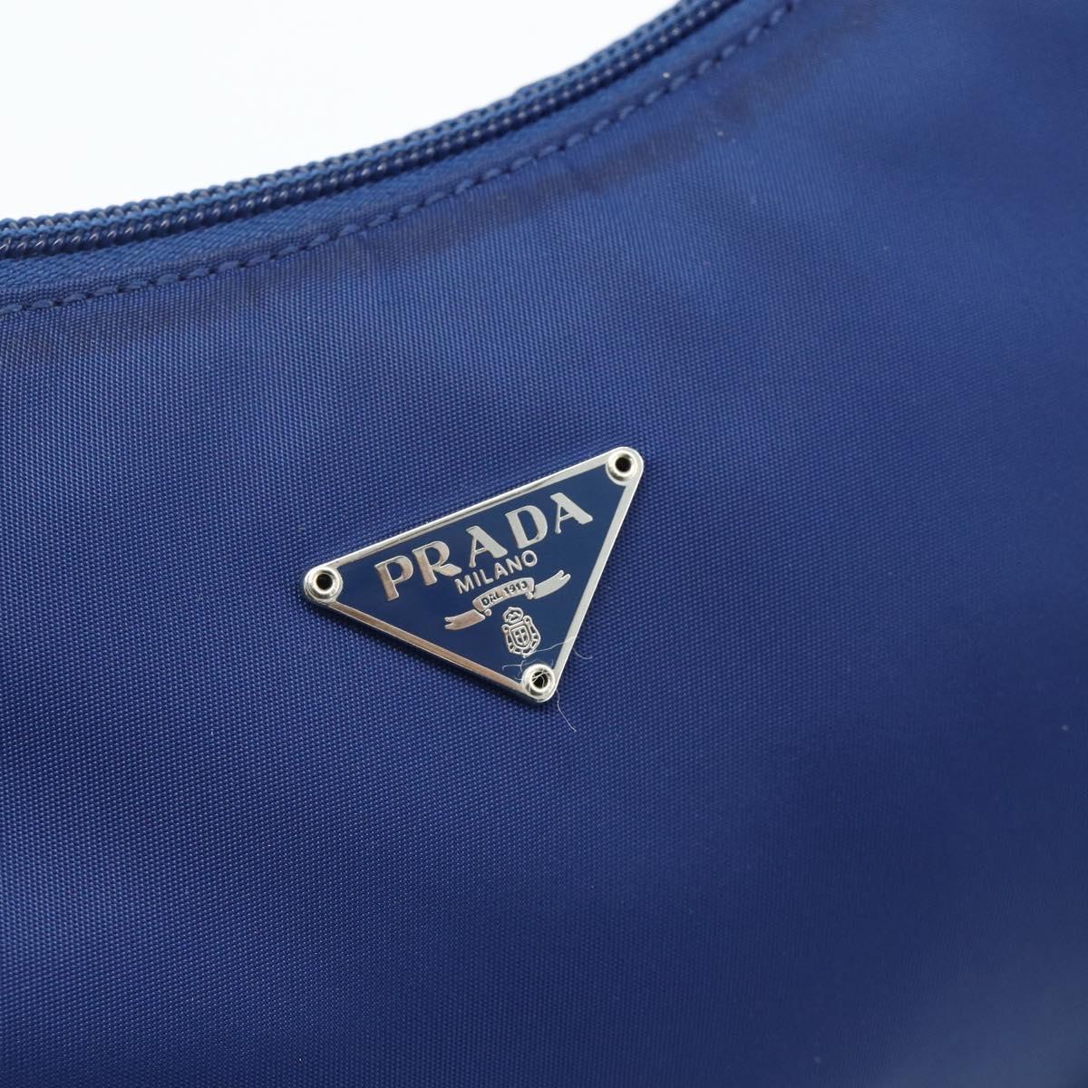 PRADA Hand Pouch Nylon Blue Silver Auth 179144A