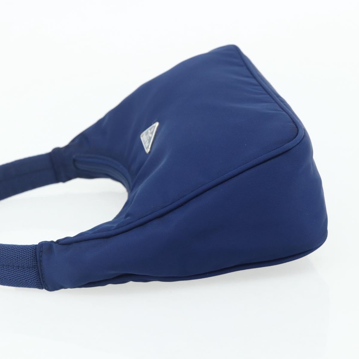 PRADA Hand Pouch Nylon Blue Silver Auth 179144A