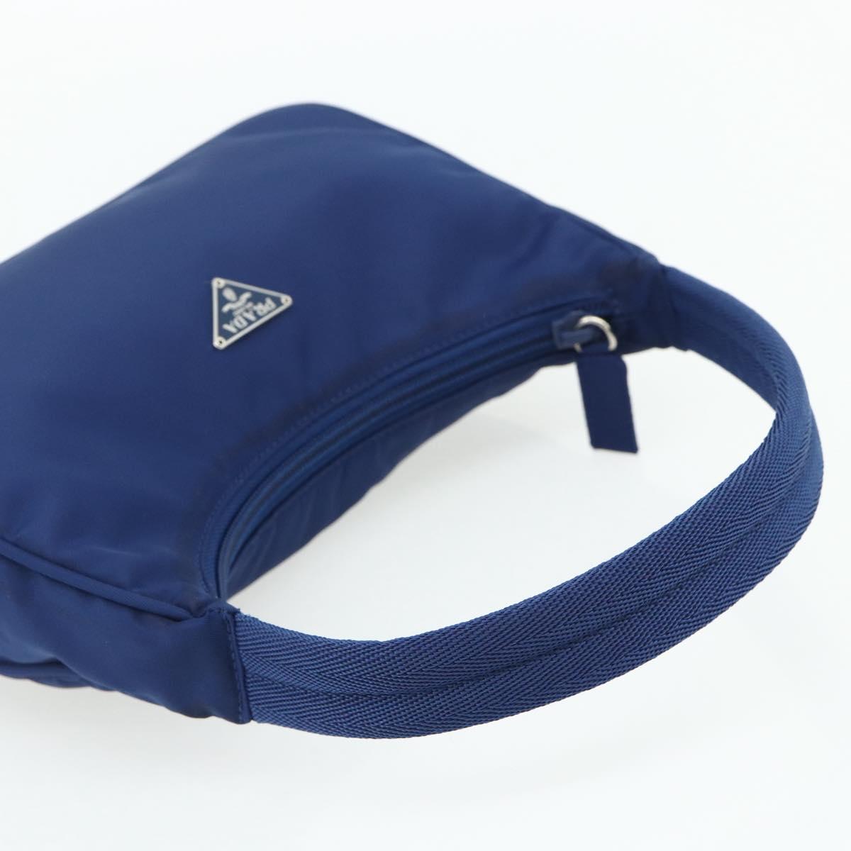PRADA Hand Pouch Nylon Blue Silver Auth 179144A