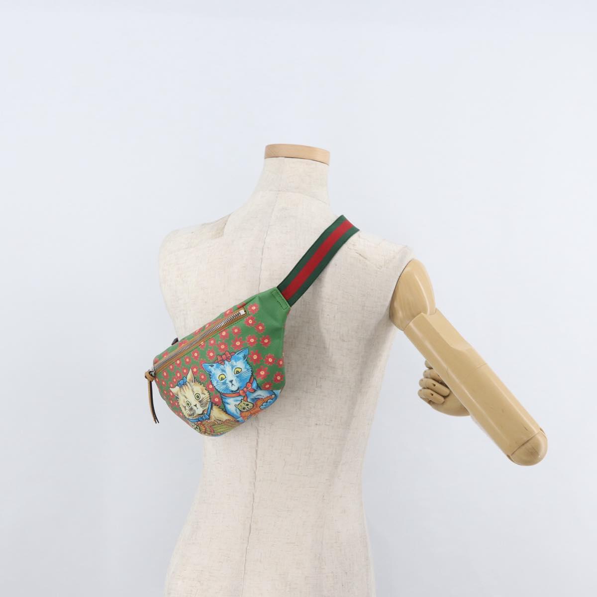 GUCCI Children's Web Sherry Line Bag Coated Canvas Green 502095 Auth 179152A