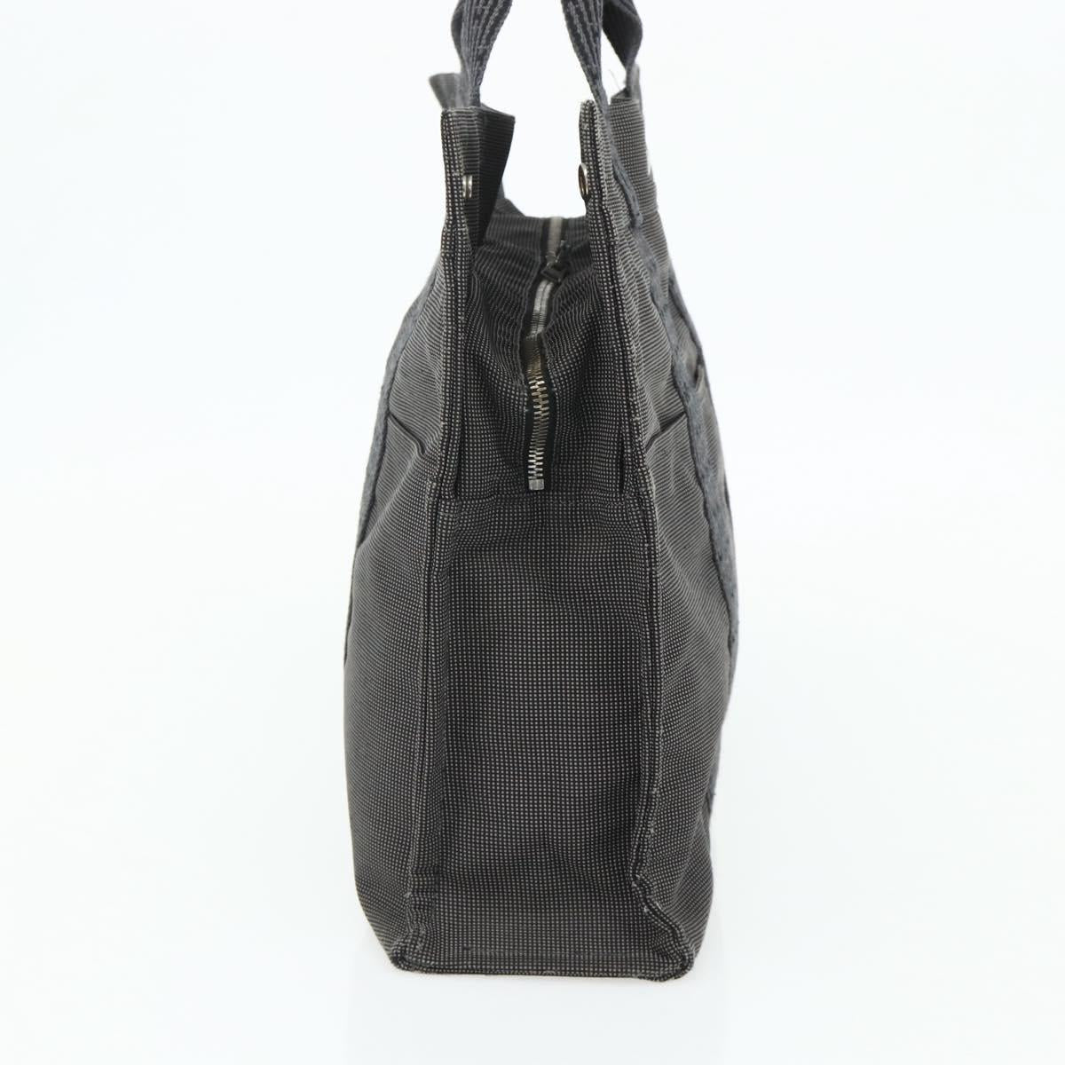 HERMES Her Line MM Hand Bag Canvas Gray Silver Auth 179155A