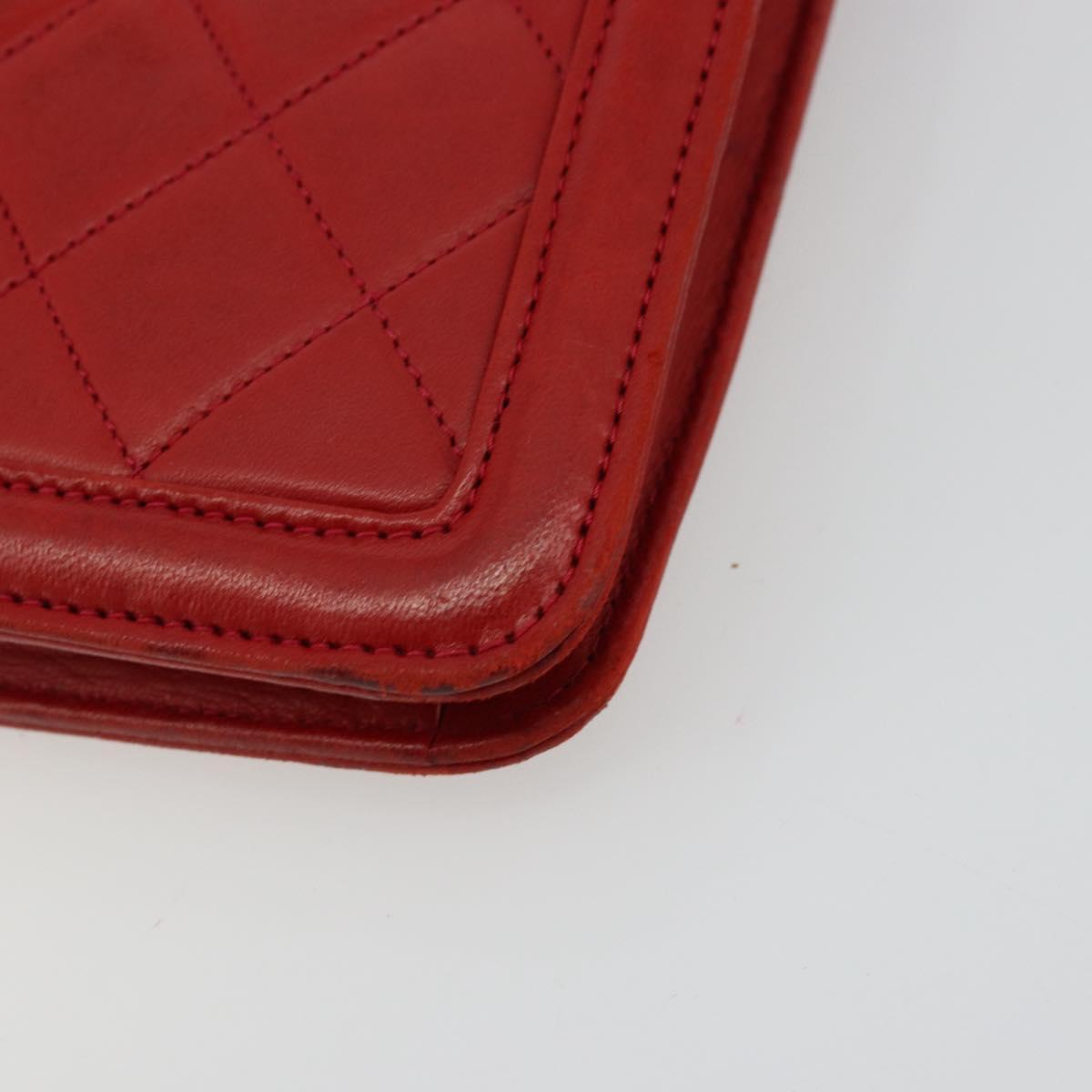 CHANEL Matelasse Chain Shoulder Bag Lamb Skin Red Gold CC Auth 179157A