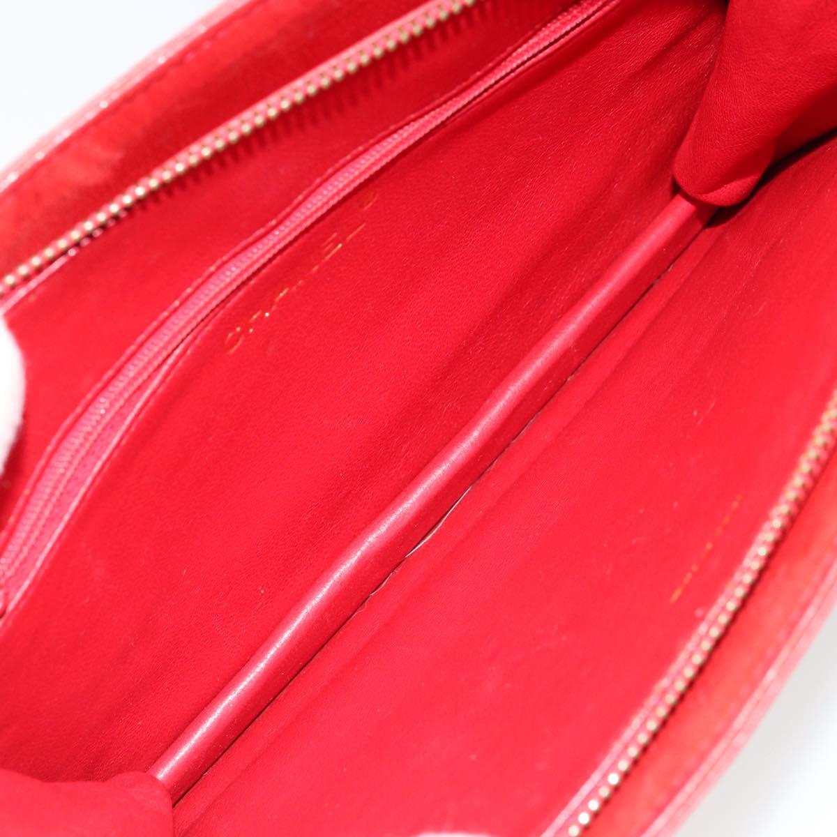 CHANEL Matelasse Chain Shoulder Bag Lamb Skin Red Gold CC Auth 179157A