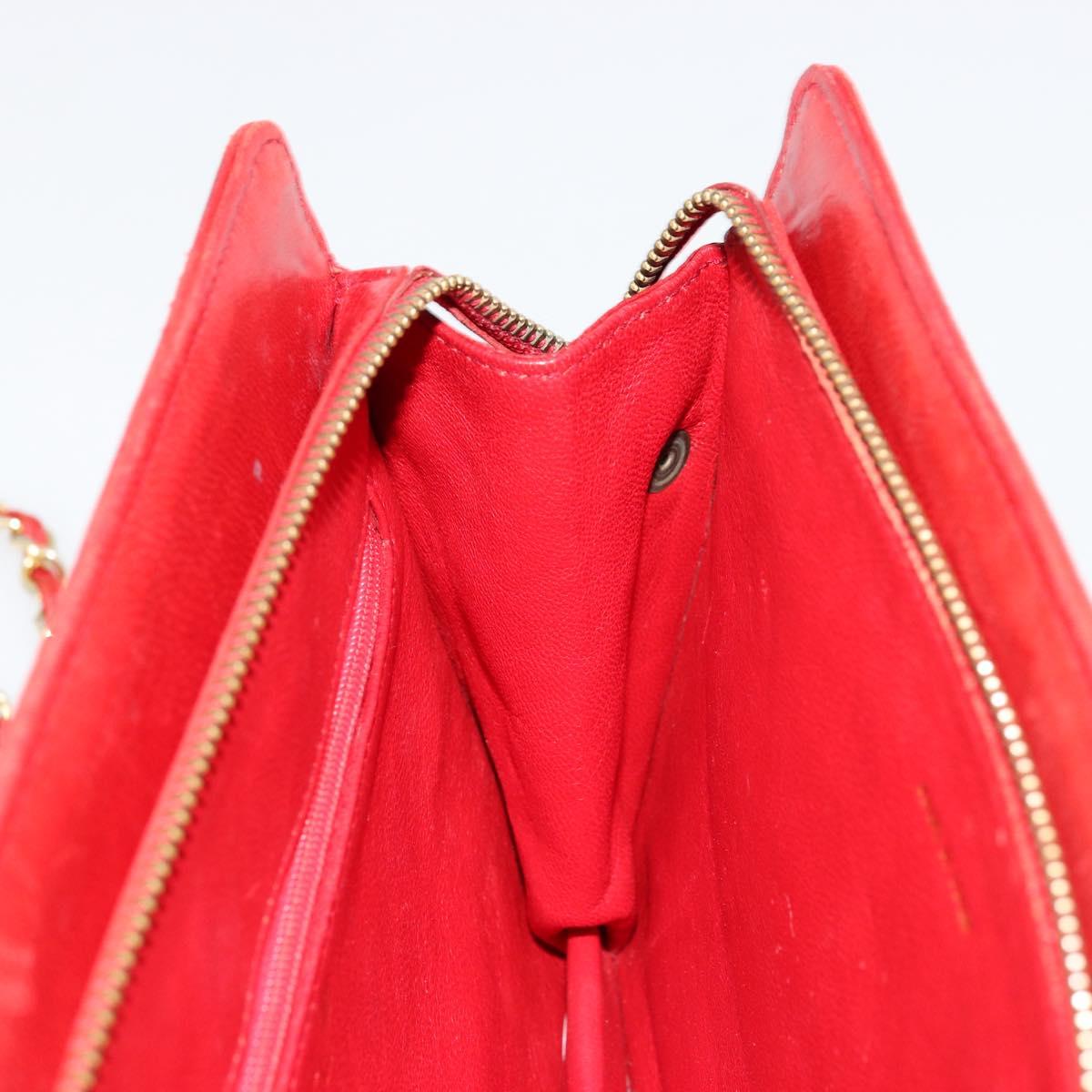 CHANEL Matelasse Chain Shoulder Bag Lamb Skin Red Gold CC Auth 179157A
