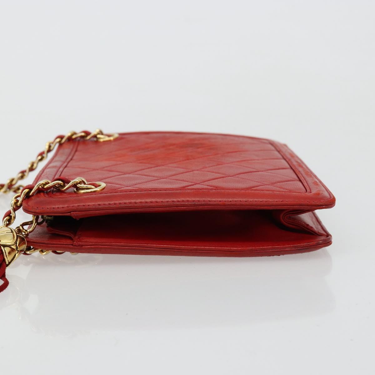 CHANEL Matelasse Chain Shoulder Bag Lamb Skin Red Gold CC Auth 179157A