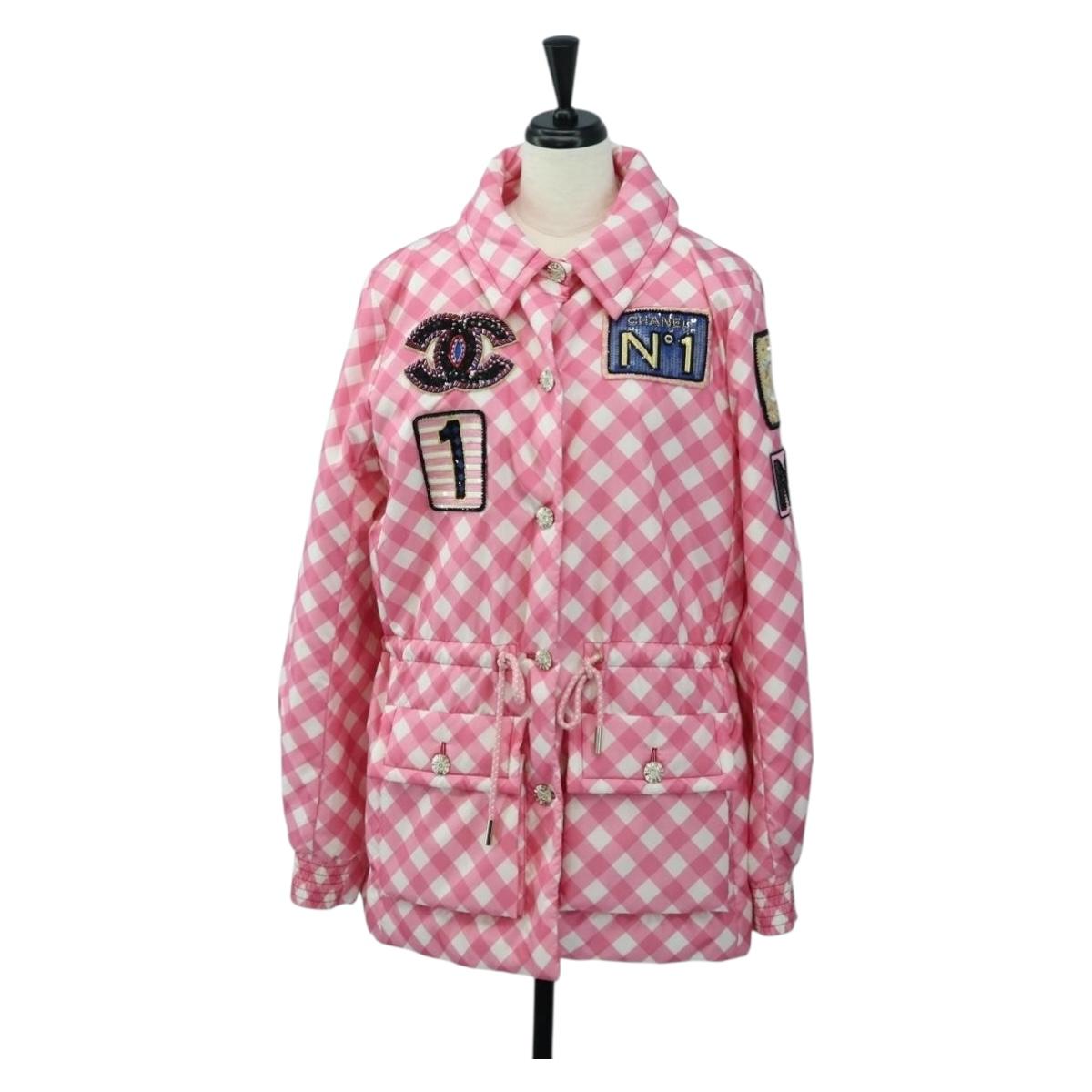 CHANEL Puff Jacket Silk Pink 23C P74093 CC Auth 179165SAM