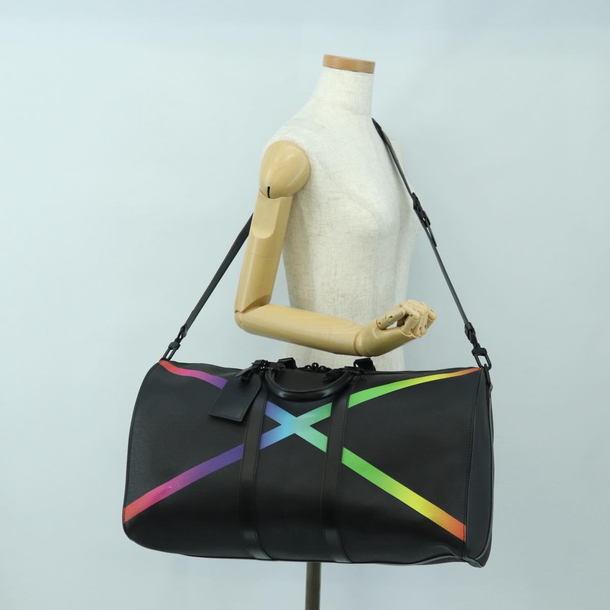 LOUIS VUITTON Taiga Rainbow Keepall Bandouliere 50 Bag Black M30345 Auth 179178V